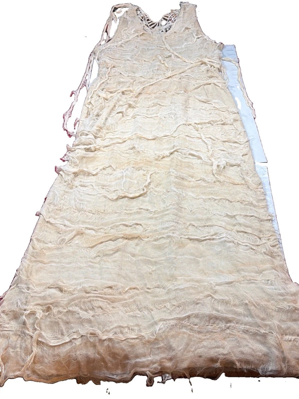 Mummy Zombie Long gauze Frayed Strips Beige DRESS Costume, Handmade, Women’s XL